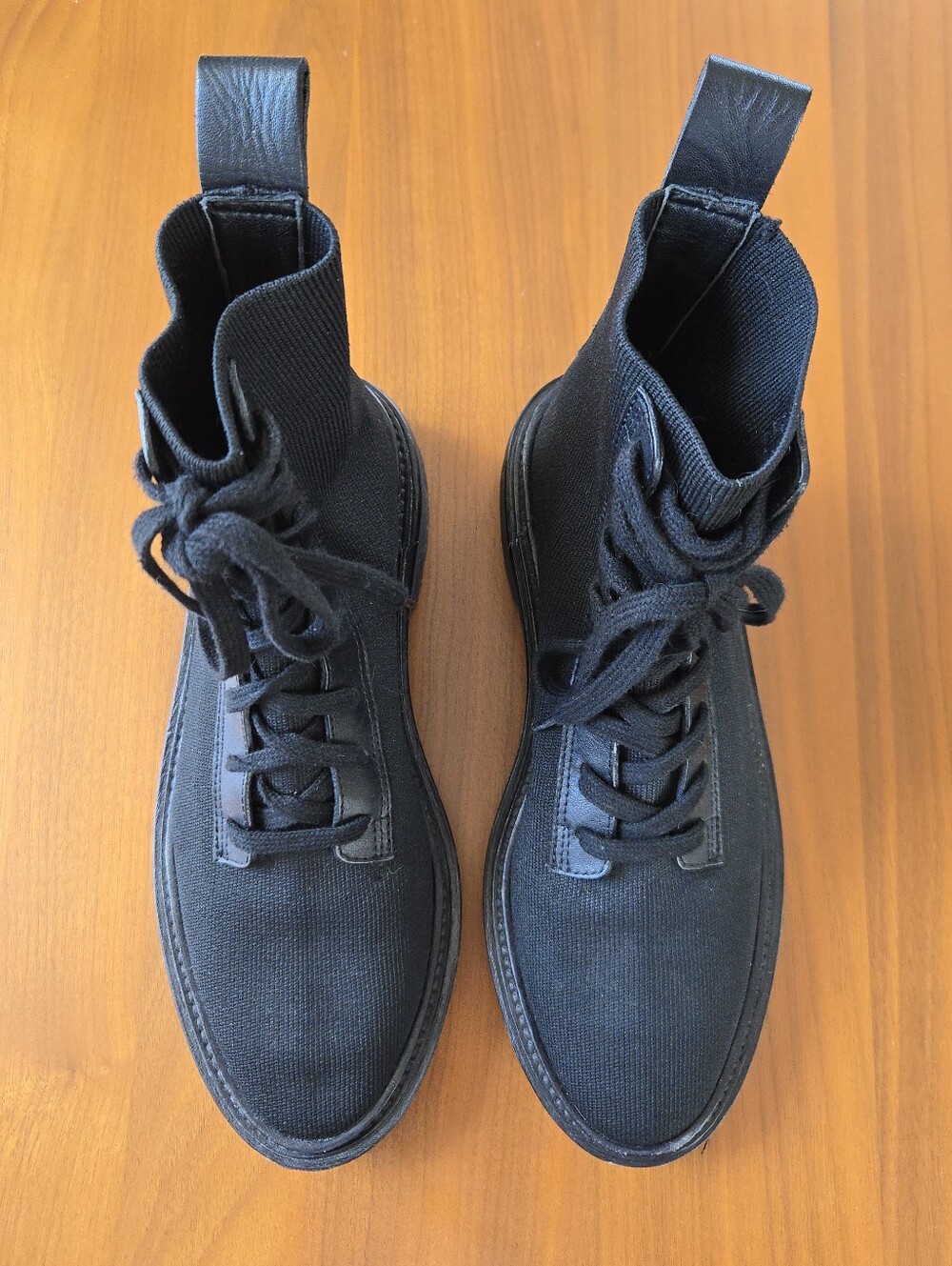 Loeffler Randall Black Canvas & Leather Lace-Up Combat Boots